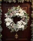 58cm Blush Meadow Flocked Wreath | Elegant Poinsettia & Gold Botanicals