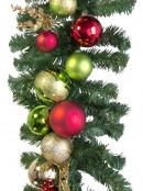 Pre-Decorated Red, Green & Gold Bauble & Pine Garland - 2.7m