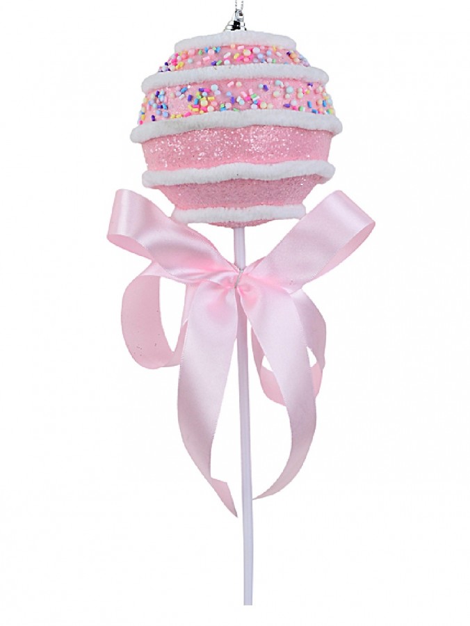 Pastel Pink Cupcake Bauble Stem With Iridescent Frosting & Satin Bow | 54cm