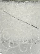 Silver Edged White Filigree Pattern Organza Christmas Ribbon - 3m