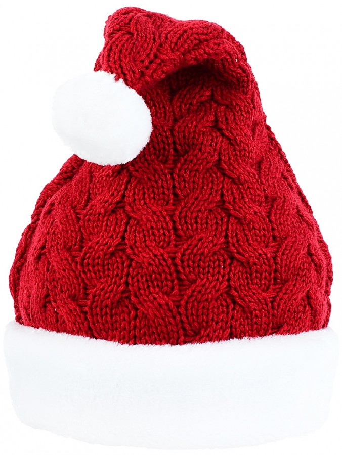 Red Horseshoe Cable Stitch Knitted Pattern Look Santa Hat - One Size Fits Most