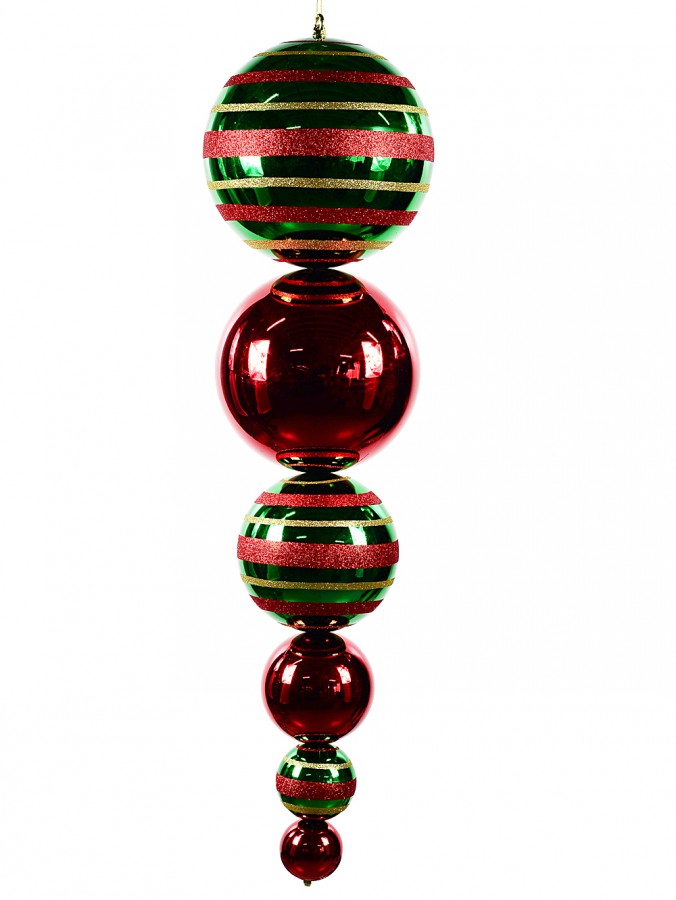 1m Shiny Red & Green Large Display Bauble Finial With Glitter Stripes