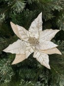 28cm Gold, White & Cream Poinsettia Flower Christmas Tree Clip Pick