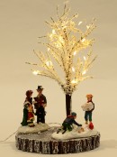 Family Fun In Snow With LEDs In Tree Battery Christmas Village Scene - 18cm