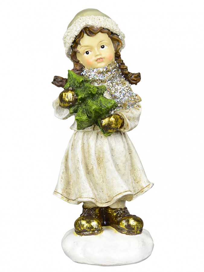 Girl with Christmas Tree Standing Ornament - 19cm