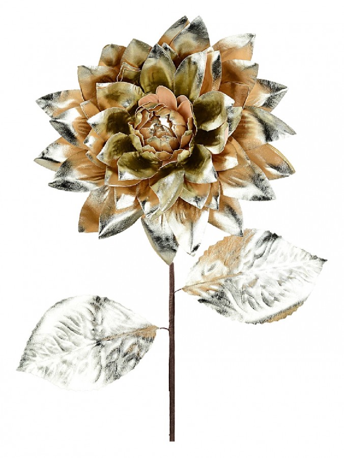 Matte Gilded Gold Dahlia Blossom Christmas Spray Stem | 57cm