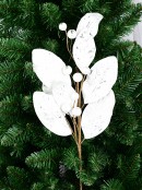 68cm White With Silver Magnolia Leaf & Berry Spray Long Christmas Stem