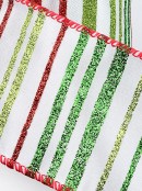 9m Red & Green Glitter Stripe On White Satin Wide Cut Ribbon