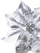 Silver With Sequins Poinsettia Decorative  Christmas Floral Pick - 28cm