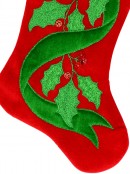 Red Velvet With Green Bow & Mistletoe Applique Christmas Stocking - 42cm