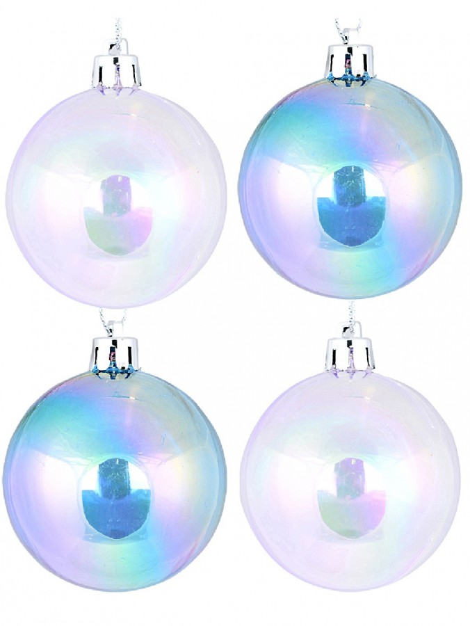 6x 60mm Blue & Clear Iridescent Soap Bubble Look Christmas Baubles