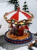 Winter Pond Fun Christmas Village Scene With Church, Carousel & Band - 60cm