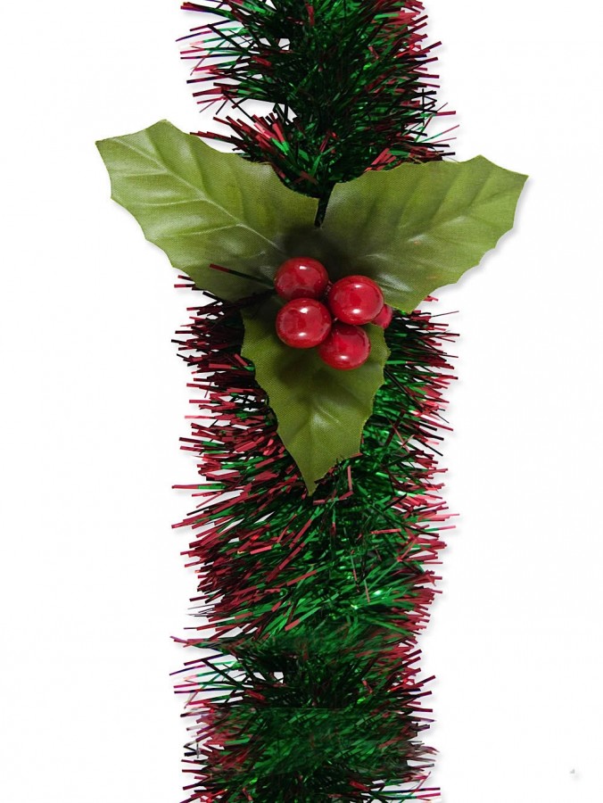 Red Tip Pine Needle Garland With Holly - 2.7m