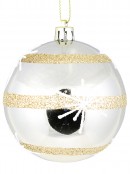 4x 80mm Shiny Champagne Baubles With Glitter Bands & White Stars