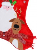 Santa & Reindeer Applique With Font & Holly Velvet Christmas Stocking - 48cm