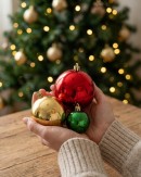 63x Heritage Red Green & Gold Shiny Metallic Bauble Starter Pack | 60mm-10cm