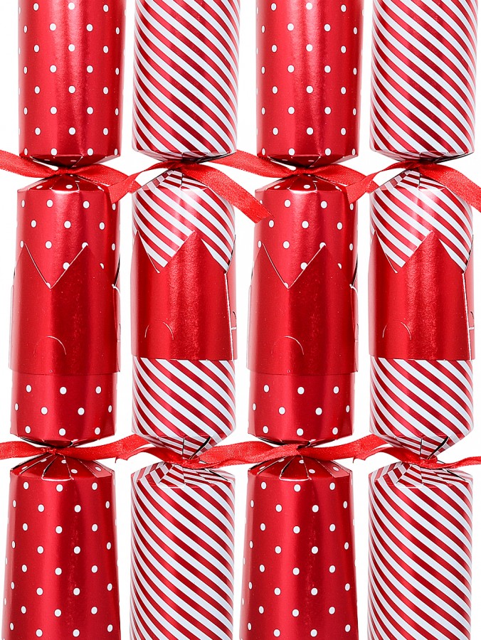 Red & White With Candy Stripes & Dots Christmas Cracker Bon Bons - 8 x 30cm