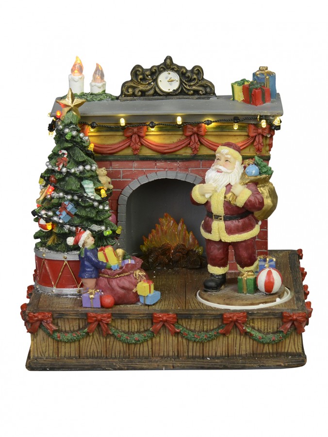 Animated & Illuminated Santa By The Fireplace Scene - 20cm