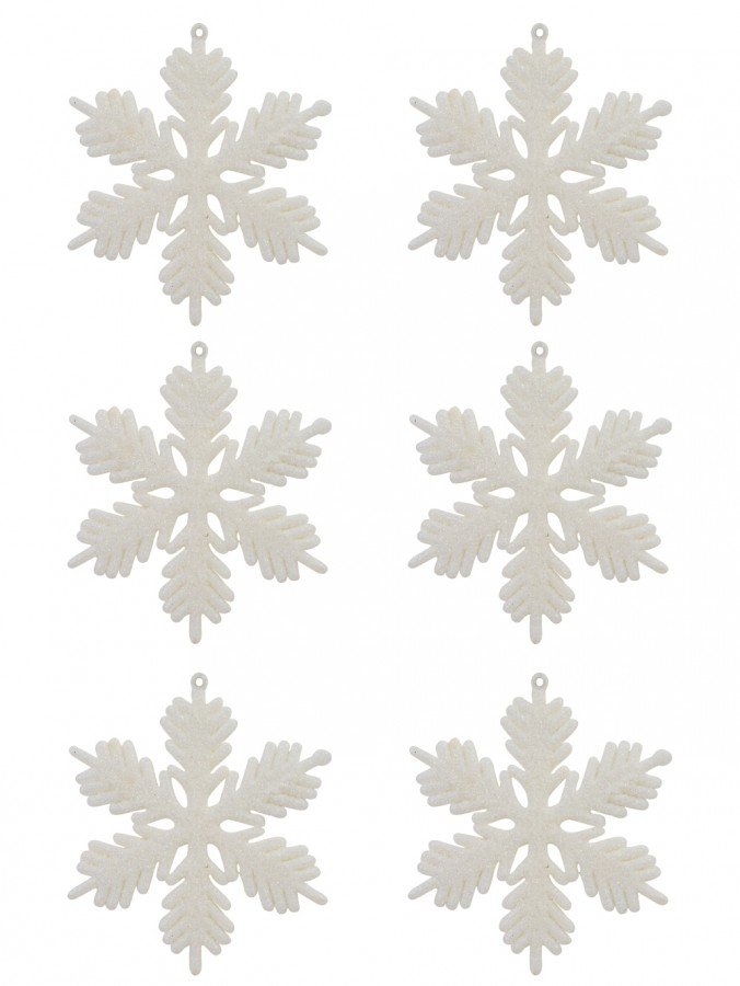 Pearl White Snowflake Ornaments with Glitter - 6 x 10cm
