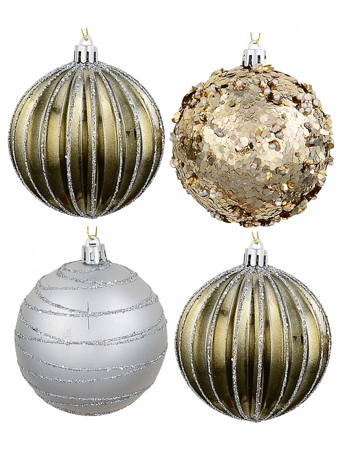 24x Dynamic Mixed Metallic Statement Ribbed & Embellished Baubles | 80mm