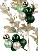 Sage & Champagne Christmas Leaf Spray Stem With Multi-Tone Baubles | 62cm