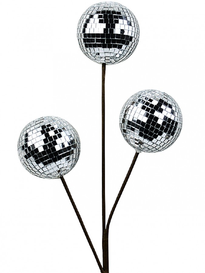 46cm Silver Reflective Mirror Ball Spray Long Christmas Stem