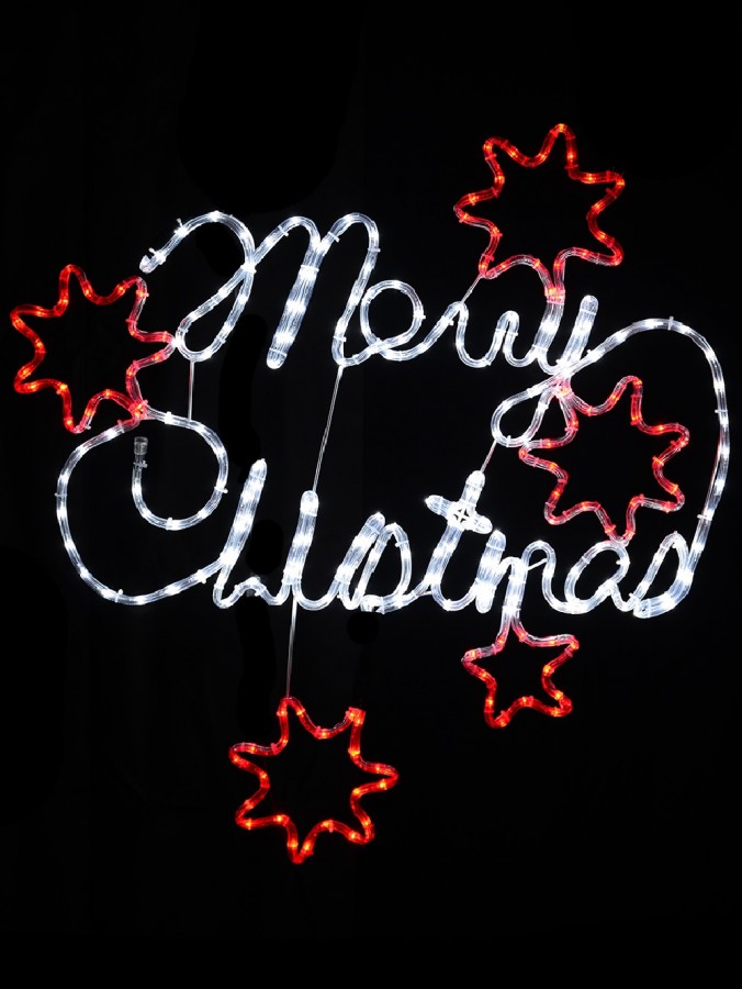 Merry Christmas With Red Southern Cross LED Rope Light Silhouette - 98cm