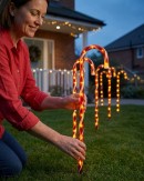 4x LED Christmas Candy Cane Path Lights - Red & White Garden Stakes | 80cm