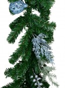 Pre-Decorated Blue Poinsettia, Pine Cone, Foliage & Baubles Pine Garland - 2.7m