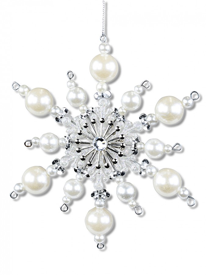 15cm Pearl Like Layered Star Branched Snowflake Christmas Tree Ornament