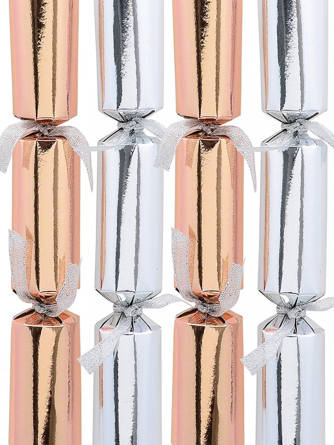 Shiny Silver & Rose Gold Plain Christmas Cracker Bon Bons - 12 x 22cm