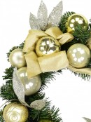 Decorated Gold & Champagne Bauble, Leaf & Ribbon Bow Pine Wreath - 45cm