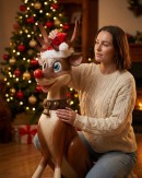 1.1m Cute Sitting Reindeer Life Size Resin Christmas Ornament