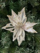 23cm Soft Gold Poinsettia Flower With Diamantes Christmas Tree Clip Pick