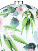 10cm Eucalyptus Leaves & Flowers Print With Silver Glitter Christmas Bauble