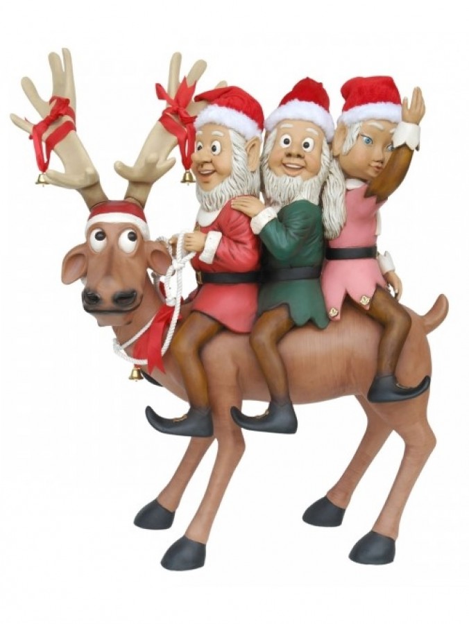 Elves & Cute Comical Reindeer Christmas Decor - 1.4m