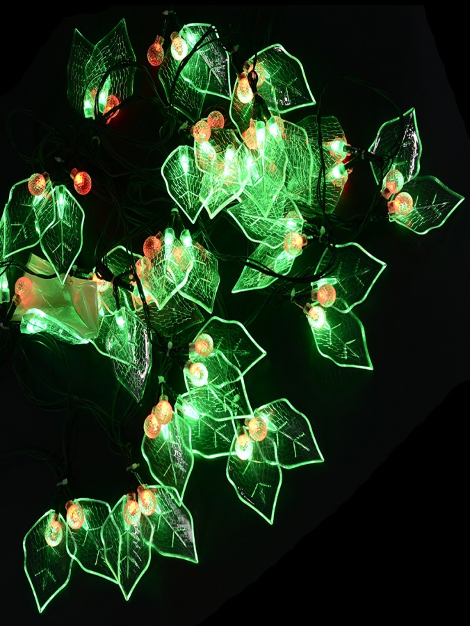 Red & Green Poinsettia LED String Lights - 5m