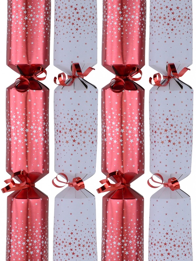 Red & White Stars Design Pattern Christmas Cracker Bon Bons - 12 x 30cm