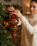 52cm Apple Red & Lime Green Glitter Striped Large Display Ellipsoid Finial