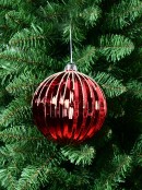 15cm Shiny Red Pumpkin Textured Ball Bauble With Gold Glitter Decoration