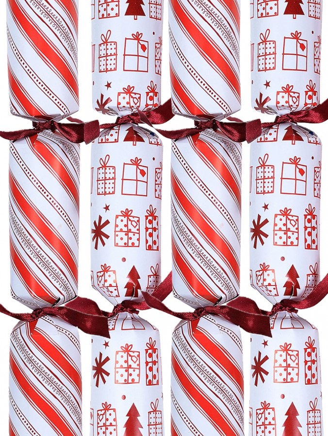 White With Red Candy Stripes & Gifts Christmas Cracker Bon Bons - 12 x 25cm