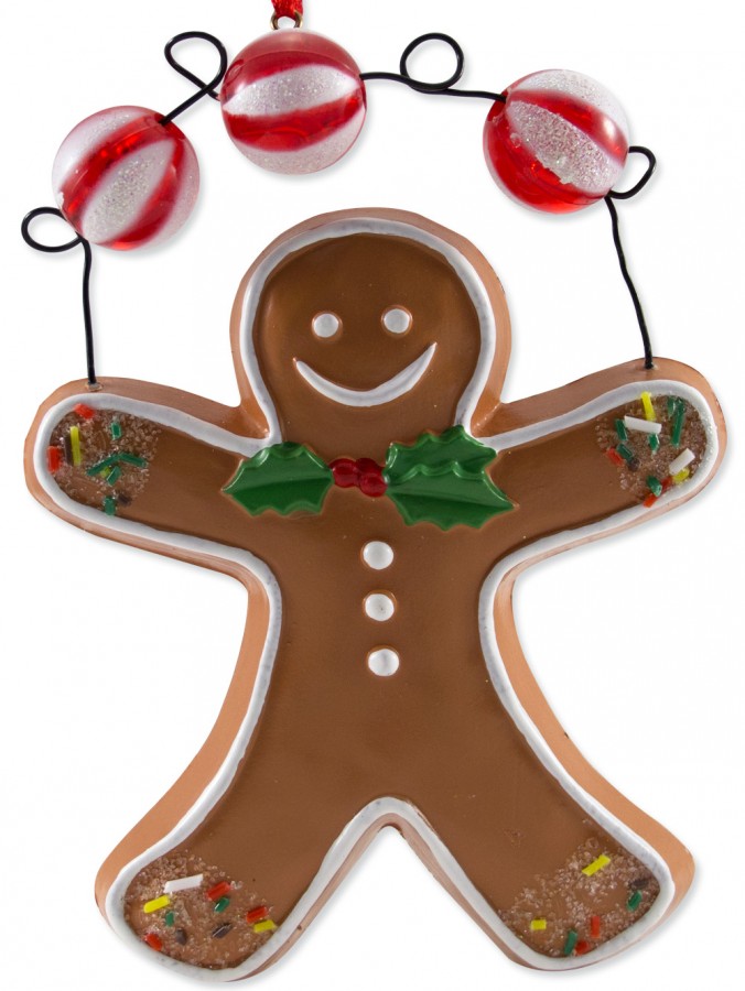 Gingerbread Man With Gumballs Hanging Ornament - 13cm