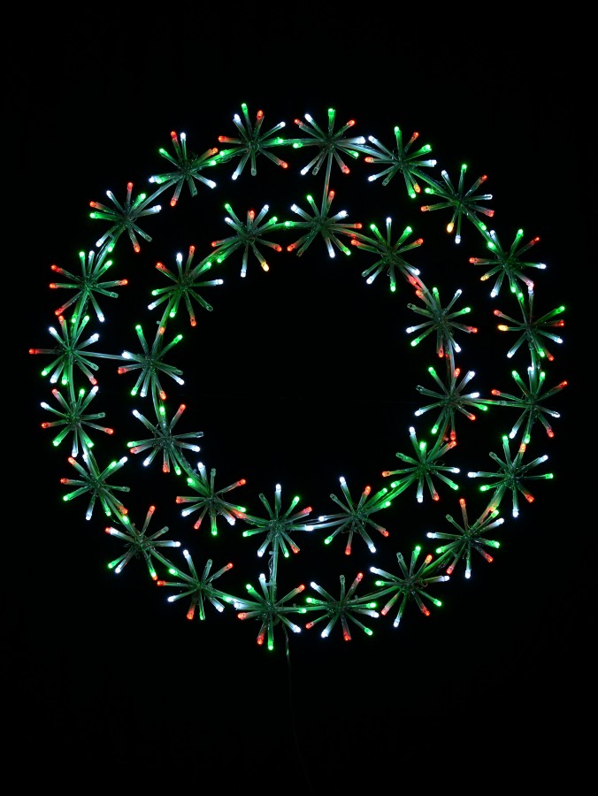 Multi Colour LED Twinkle Wreath With Starburst Branches Light Display - 61cm