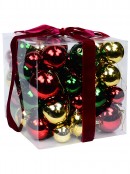 63x Heritage Red Green & Gold Shiny Metallic Bauble Starter Pack | 60mm-10cm