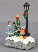 Children By A Christmas Tree & Lamp Post Scene With LED Lights - 15cm