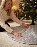 1m Silver Silk & Metallic Tinsel Ribbon Lattice Christmas Tree Skirt