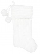 48cm White Stripe Faux Fur Plush Stocking With Cuff & Pom Poms