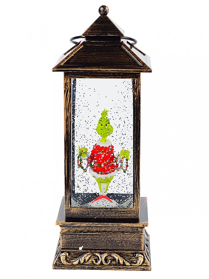 28cm Grinch With String Lights In Swirling Glitter Snow Globe Lantern