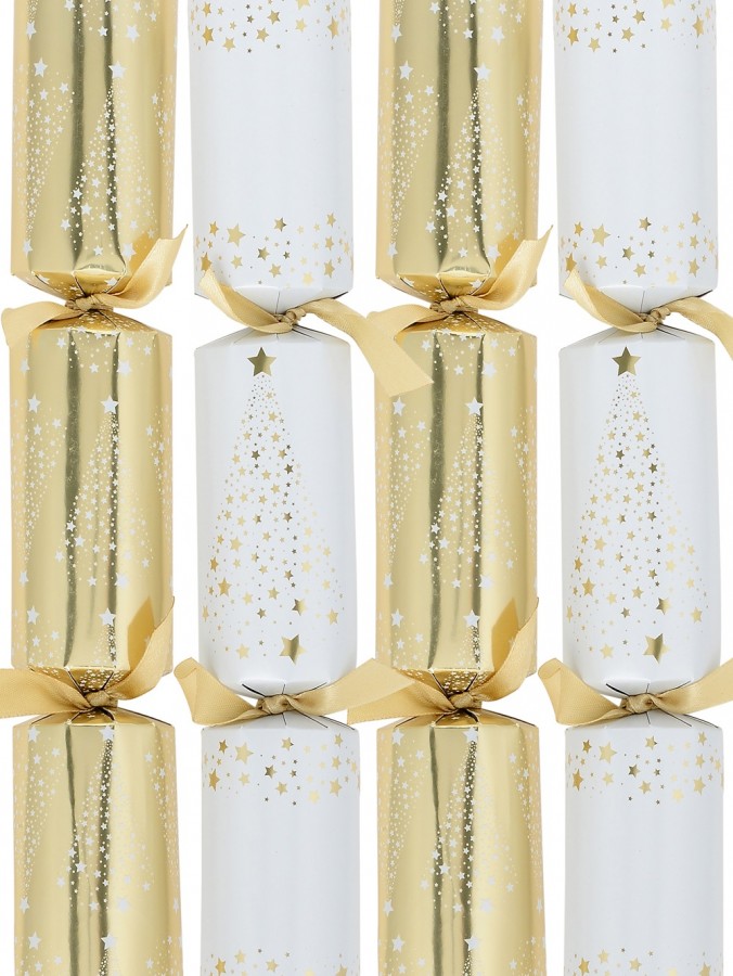 White & Shiny Gold Stars Christmas Tree Pattern Design Bon Bons - 8 x 29cm