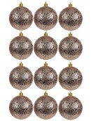 Rose Gold Metallic Sequins & Glitter Coated Christmas Baubles - 12 x 60mm